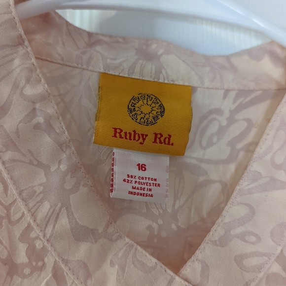 Ruby Rd Floral Button Down Pink Semi Sheer womens 16 - Picture 2 of 7